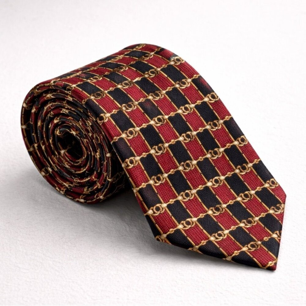 Stafford Silk Chain Link Tie Red Navy Gold Classic Men's Designer Necktie
